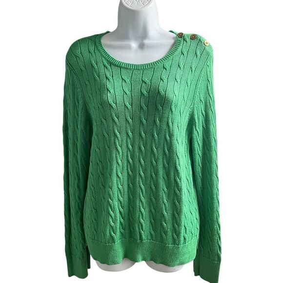 Lauren Ralph Lauren Green Cable Knit Sweater - Size L - Picture 1 of 7